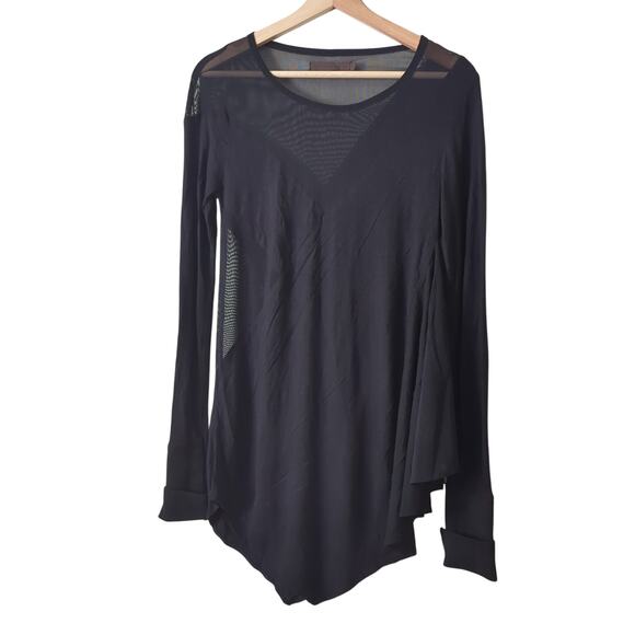 Nicholas K Top Womens XS Sheer Mesh Cut Out Long Sleeve Longline Viscose Black - Picture 1 of 7